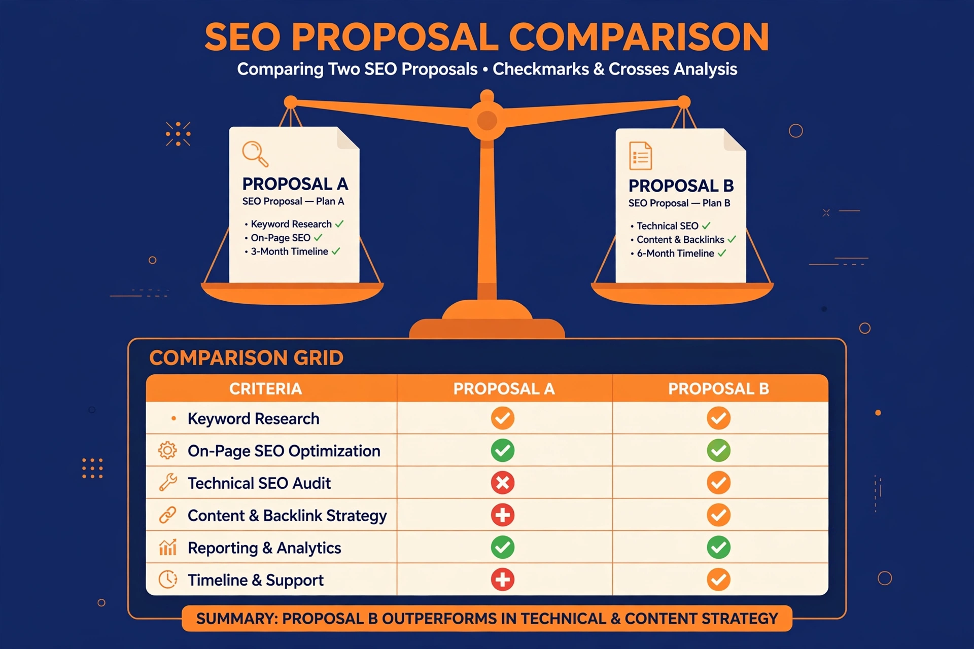 Comparing SEO proposals side by side on a fair scoring grid