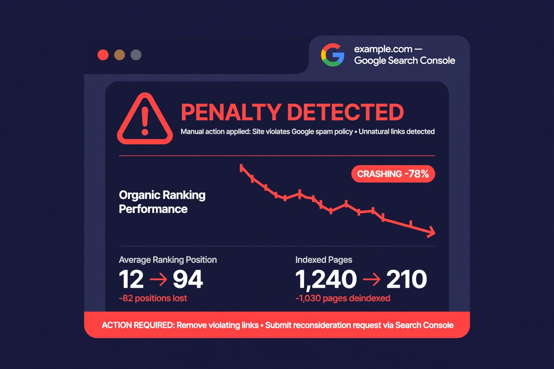 Google penalty warning - rankings crash from spammy SEO tactics