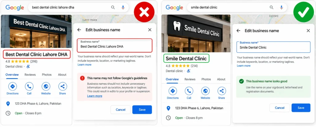 Google Business Name: Bad vs Good