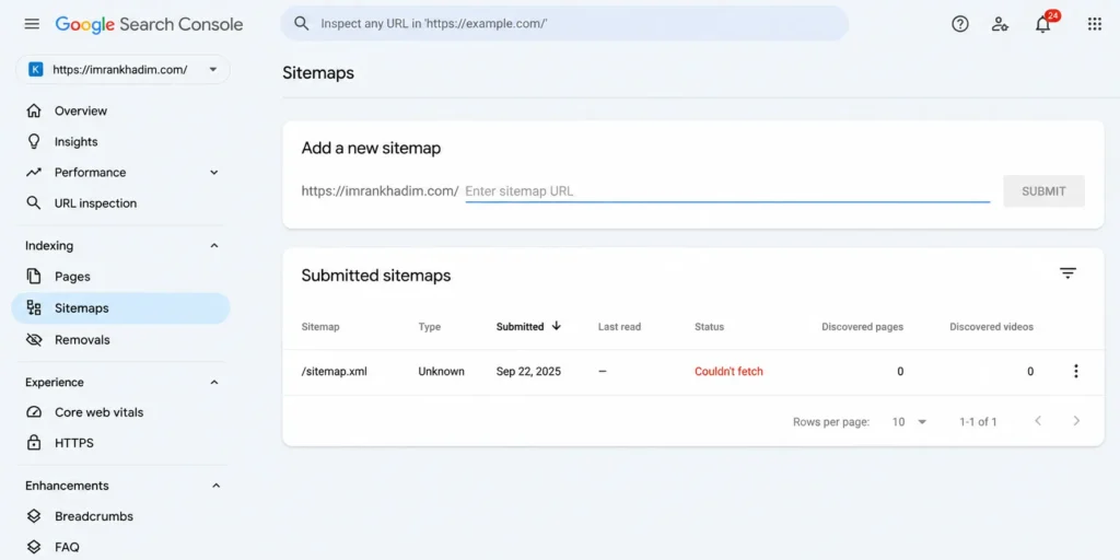 Google Search Console Sitemaps Dashboard