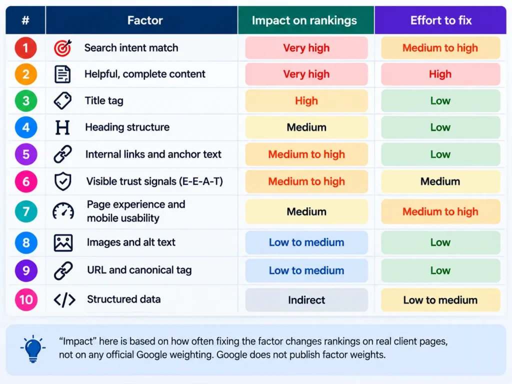 The 10 factors ranked by impact