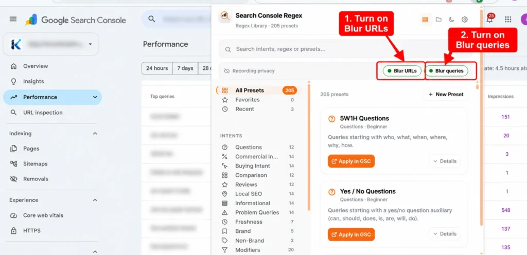 Search Console regex Blur Setup Guide